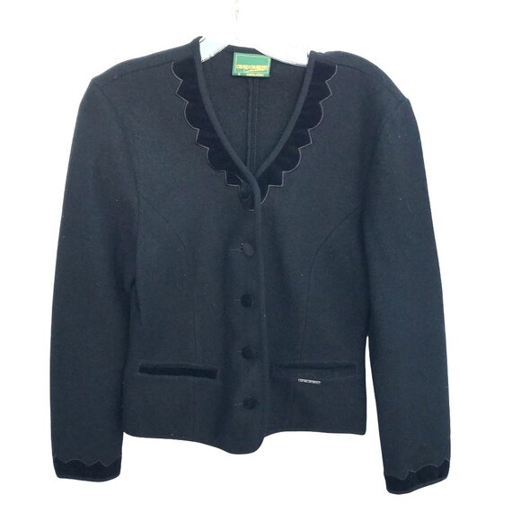 VTG Geiger Black Wool Blazer Jacket Velvet Womens 6US/36EUR Austric - Picture 1 of 10